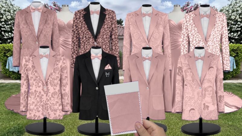 Dusty Rose Charmeuse Suit and Tuxedo – Exact Color Match for AW Bridal Bridesmaid Dresses