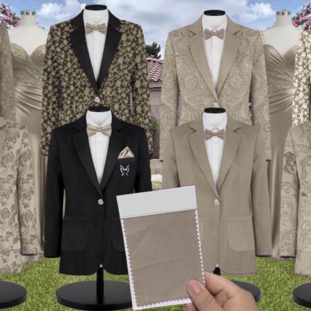 Fennel Seed Charmeuse Suit and Tuxedo – Exact Color Match for AW Bridal Bridesmaid Dresses