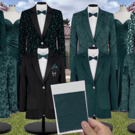 Hunter Green Charmeuse Suit and Tuxedo – Exact Color Match for AW Bridal Bridesmaid Dresses
