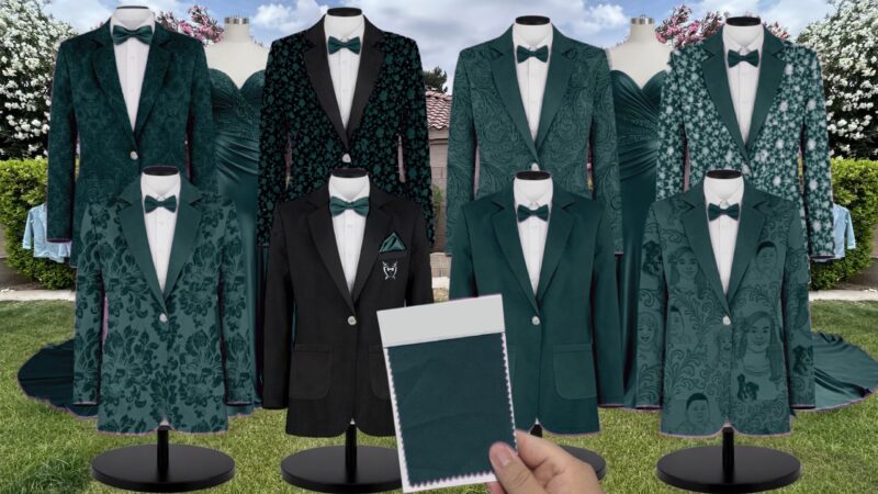Hunter Green Charmeuse Suit and Tuxedo – Exact Color Match for AW Bridal Bridesmaid Dresses