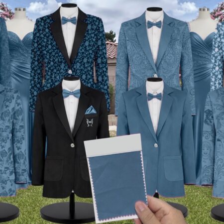 Ink Blue Charmeuse Suit and Tuxedo – Exact Color Match for AW Bridal Bridesmaid Dresses