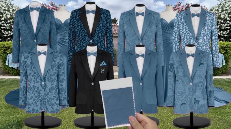 Ink Blue Charmeuse Suit and Tuxedo – Exact Color Match for AW Bridal Bridesmaid Dresses