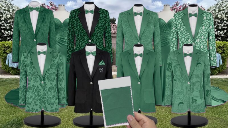 Jolly Green Stretch Satin Suit and Tuxedo – Exact Color Match for AW Bridal Bridesmaid Dresses