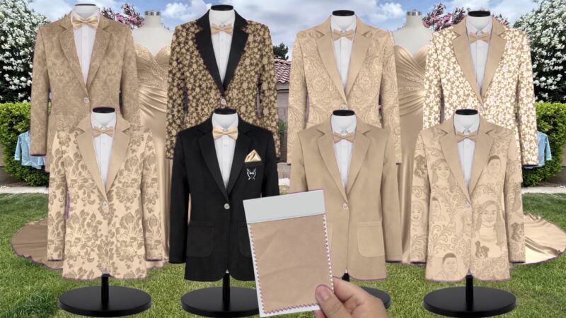 Light Gold Charmeuse Suit and Tuxedo – Exact Color Match for AW Bridal Bridesmaid Dresses