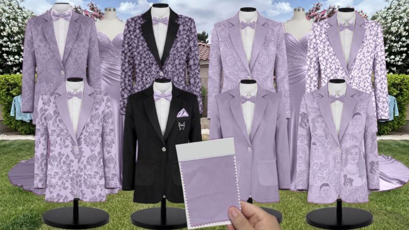 Lilac Charmeuse Suit and Tuxedo – Exact Color Match for AW Bridal Bridesmaid Dresses