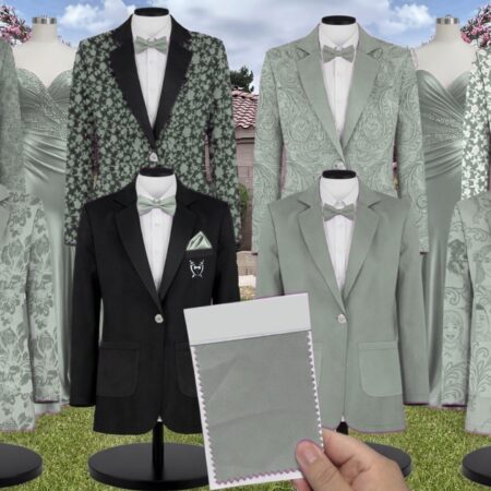 Oil Green Charmeuse Suit and Tuxedo – Exact Color Match for AW Bridal Bridesmaid Dresses