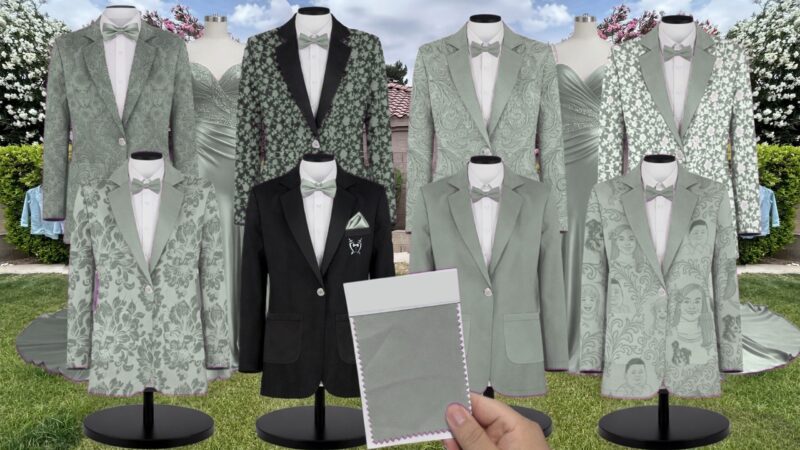 Oil Green Charmeuse Suit and Tuxedo – Exact Color Match for AW Bridal Bridesmaid Dresses