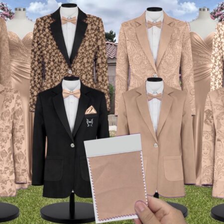 Pale Peach Charmeuse Suit and Tuxedo – Exact Color Match for AW Bridal Bridesmaid Dresses