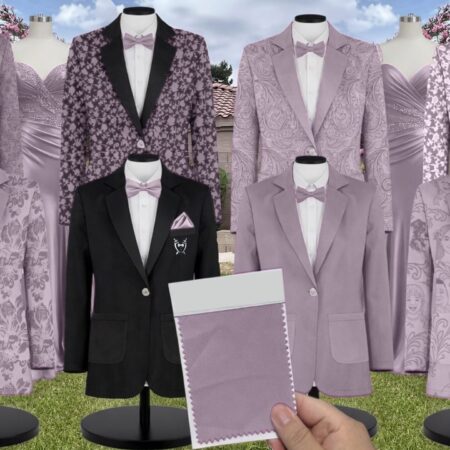Purple Haze Charmeuse Suit and Tuxedo – Exact Color Match for AW Bridal Bridesmaid Dresses
