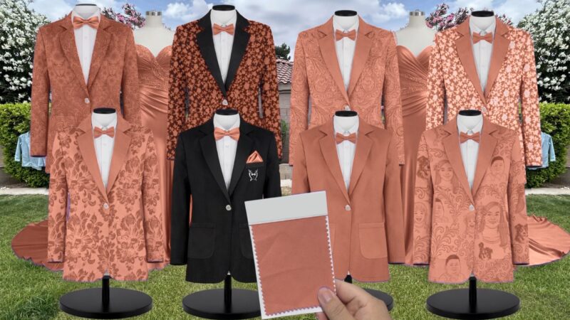 Raw Sienna Charmeuse Suit and Tuxedo – Exact Color Match for AW Bridal Bridesmaid Dresses