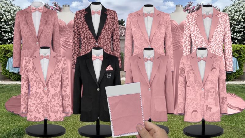Rose Quartz Charmeuse Suit and Tuxedo – Exact Color Match for AW Bridal Bridesmaid Dresses