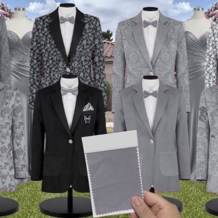 Steel Gray Charmeuse Suit and Tuxedo – Exact Color Match for AW Bridal Bridesmaid Dresses
