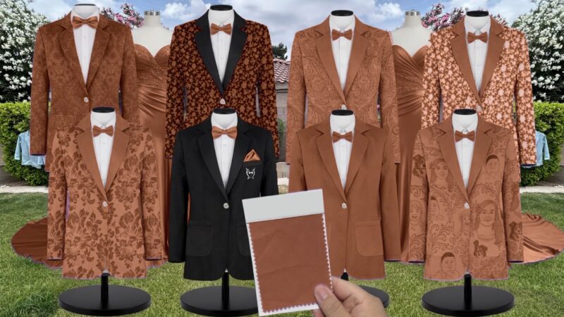 Tan Crystal Suit and Tuxedo – Exact Color Match for AW Bridal Bridesmaid Dresses