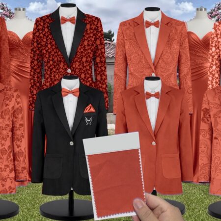 Tangerine Charmeuse Suit and Tuxedo – Exact Color Match for AW Bridal Bridesmaid Dresses