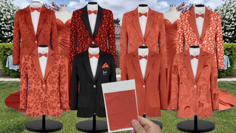 Tangerine Charmeuse Suit and Tuxedo – Exact Color Match for AW Bridal Bridesmaid Dresses