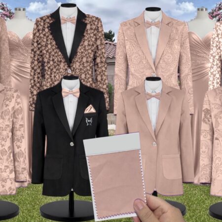 Taupe Charmeuse Suit and Tuxedo – Exact Color Match for AW Bridal Bridesmaid Dresses