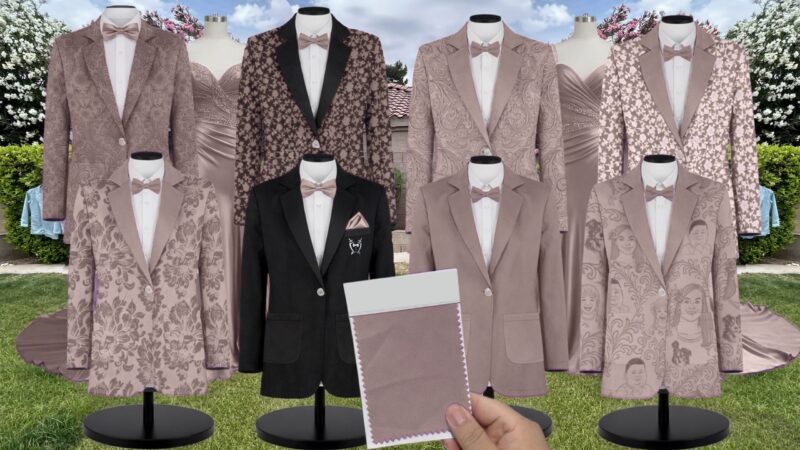 Timber Wolf Charmeuse Suit and Tuxedo – Exact Color Match for AW Bridal Bridesmaid Dresses