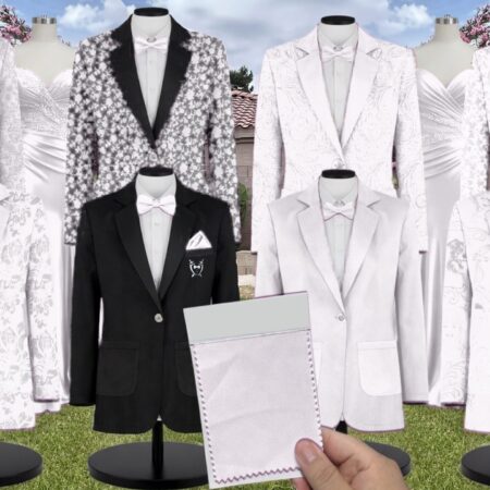 White Charmeuse Suit and Tuxedo – Exact Color Match for AW Bridal Bridesmaid Dresses