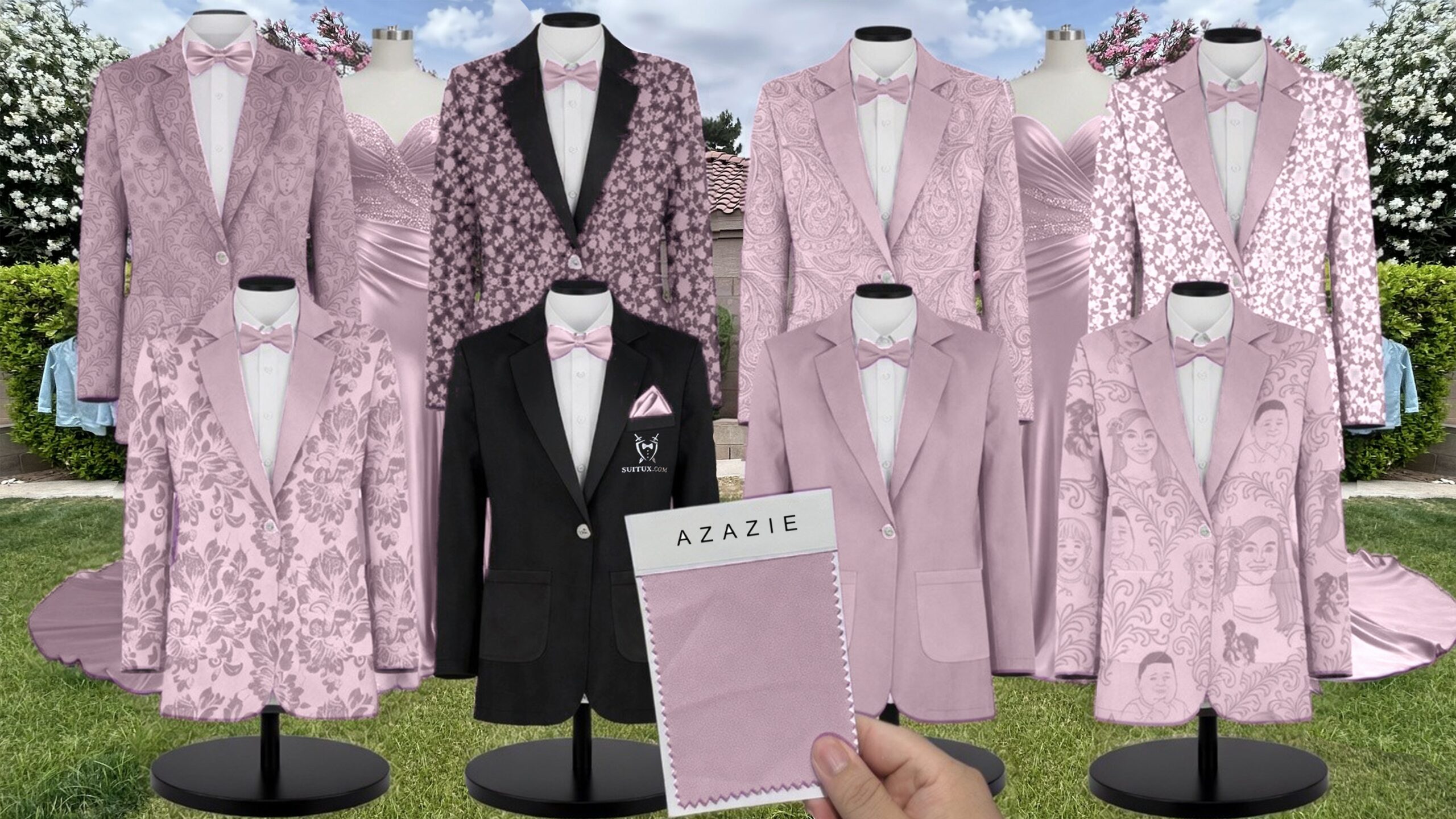 Azazie Chiffon Abstract Watercolor Floral Suit and Tuxedo – Exact Color Match for Azazie Dresses