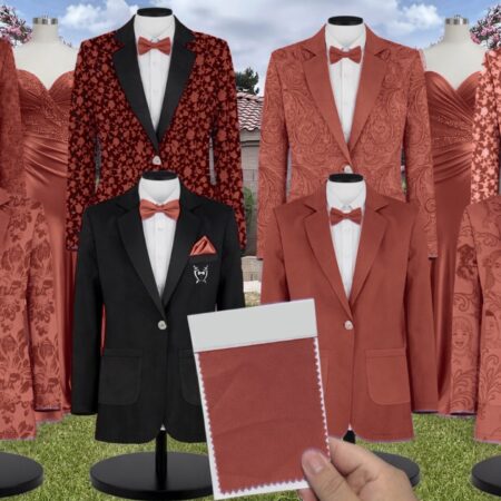 Azazie Metallic Satin Auburn Suit and Tuxedo – Exact Color Match for Azazie Dresses