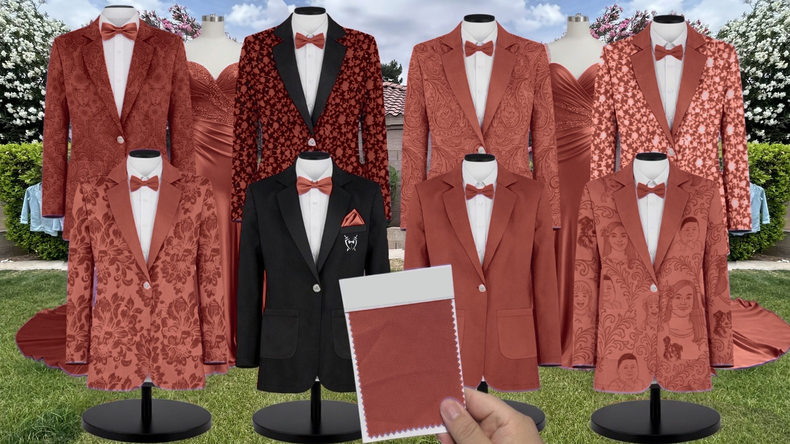 Azazie Stretch Satin Auburn Suit and Tuxedo – Exact Color Match for Azazie Dresses