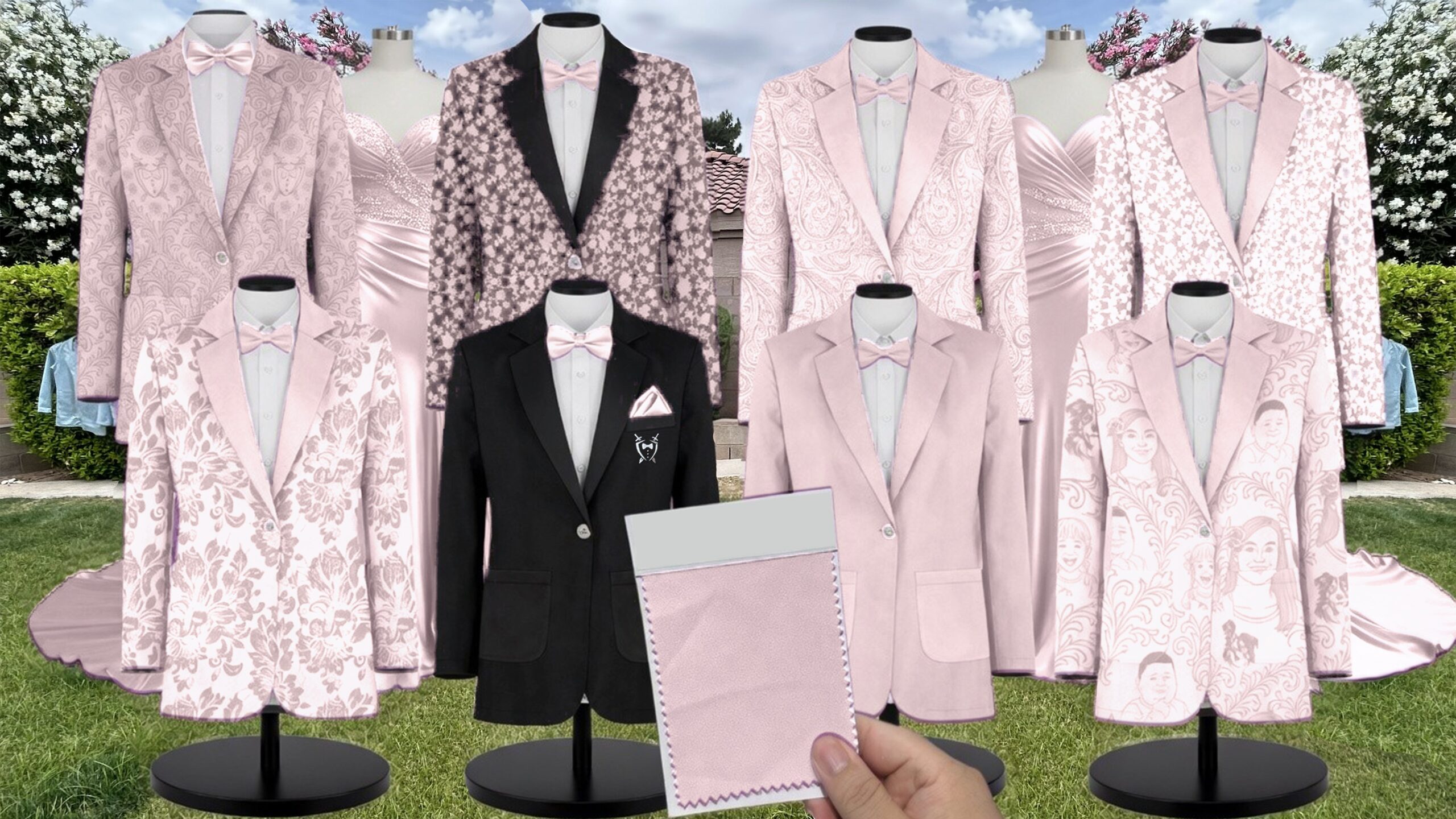 Azazie Chiffon Blushing Pink Suit and Tuxedo – Exact Color Match for Azazie Dresses