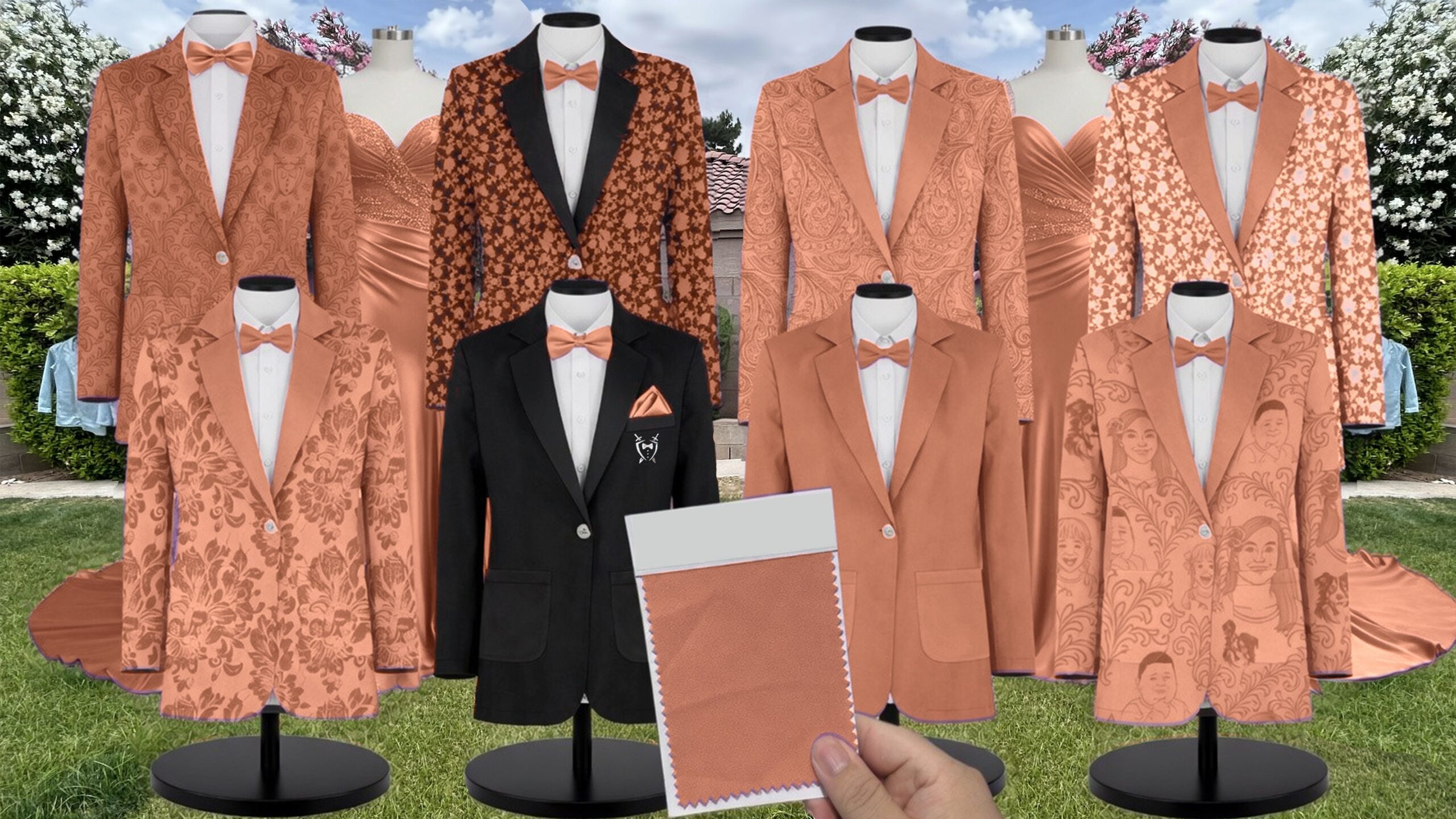 Azazie Metallic Satin Bronzer Suit and Tuxedo – Exact Color Match for Azazie Dresses