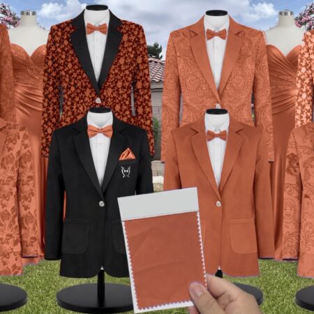 Azazie Chiffon Burnt Orange Suit and Tuxedo – Exact Color Match for Azazie Dresses
