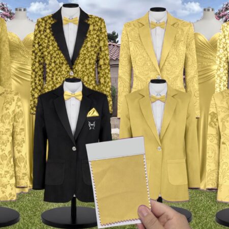 Azazie Stretch Satin Canary Suit and Tuxedo – Exact Color Match for Azazie Dresses