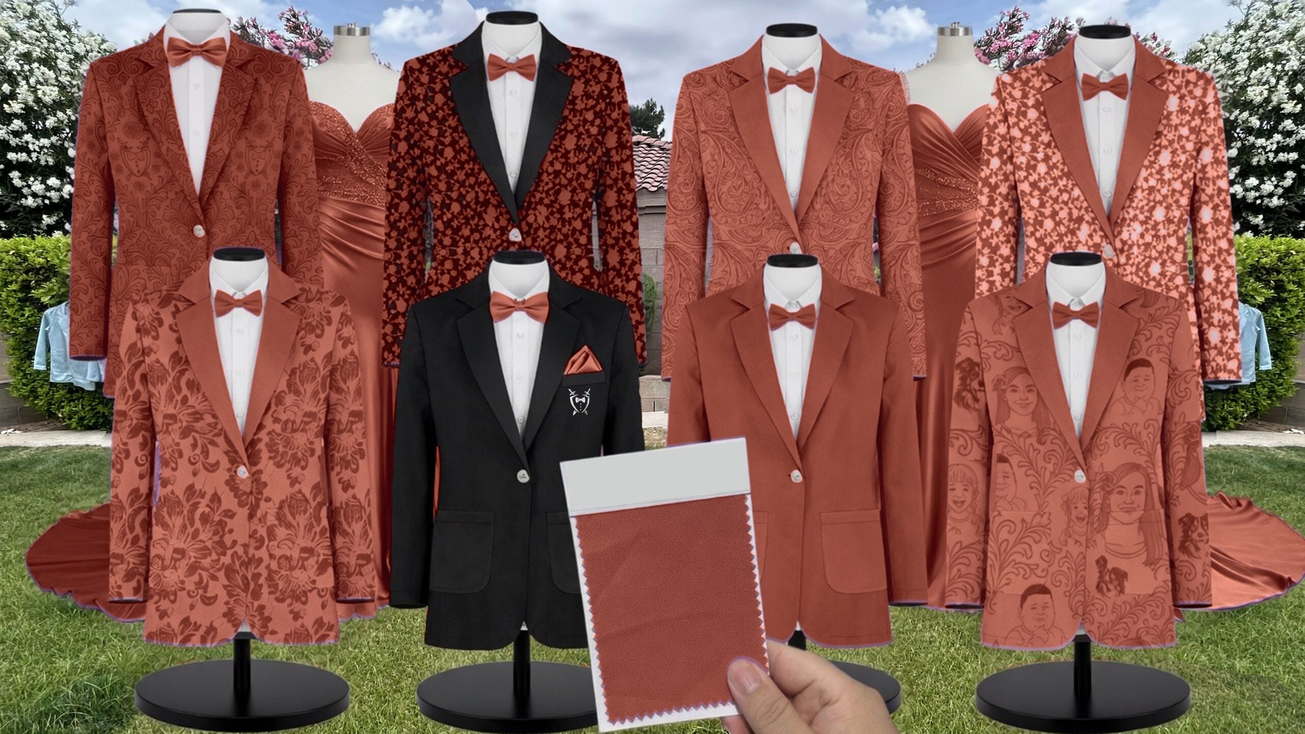 Azazie Stretch Satin Copper Suit and Tuxedo – Exact Color Match for Azazie Dresses