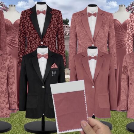Azazie Stretch Satin Desert Rose Suit and Tuxedo – Exact Color Match for Azazie Dresses