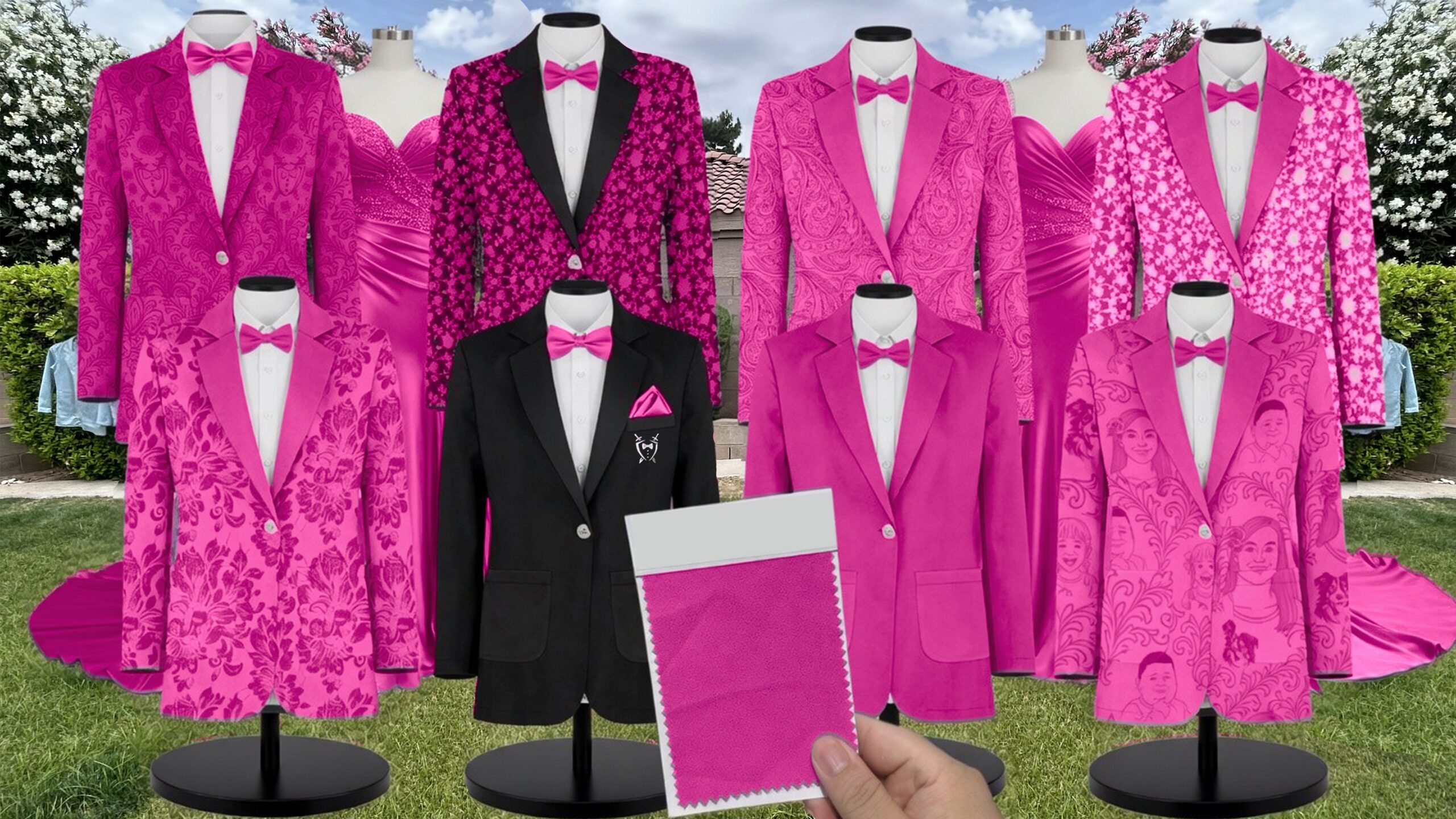 Azazie Stretch Satin Fuchsia Suit and Tuxedo – Exact Color Match for Azazie Dresses