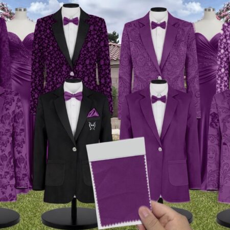 Azazie Stretch Satin Grape Suit and Tuxedo – Exact Color Match for Azazie Dresses