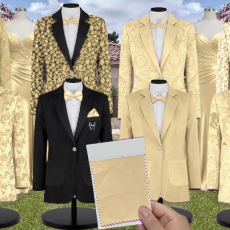 Azazie Stretch Satin Lemon Sorbet Suit and Tuxedo – Exact Color Match for Azazie Dresses