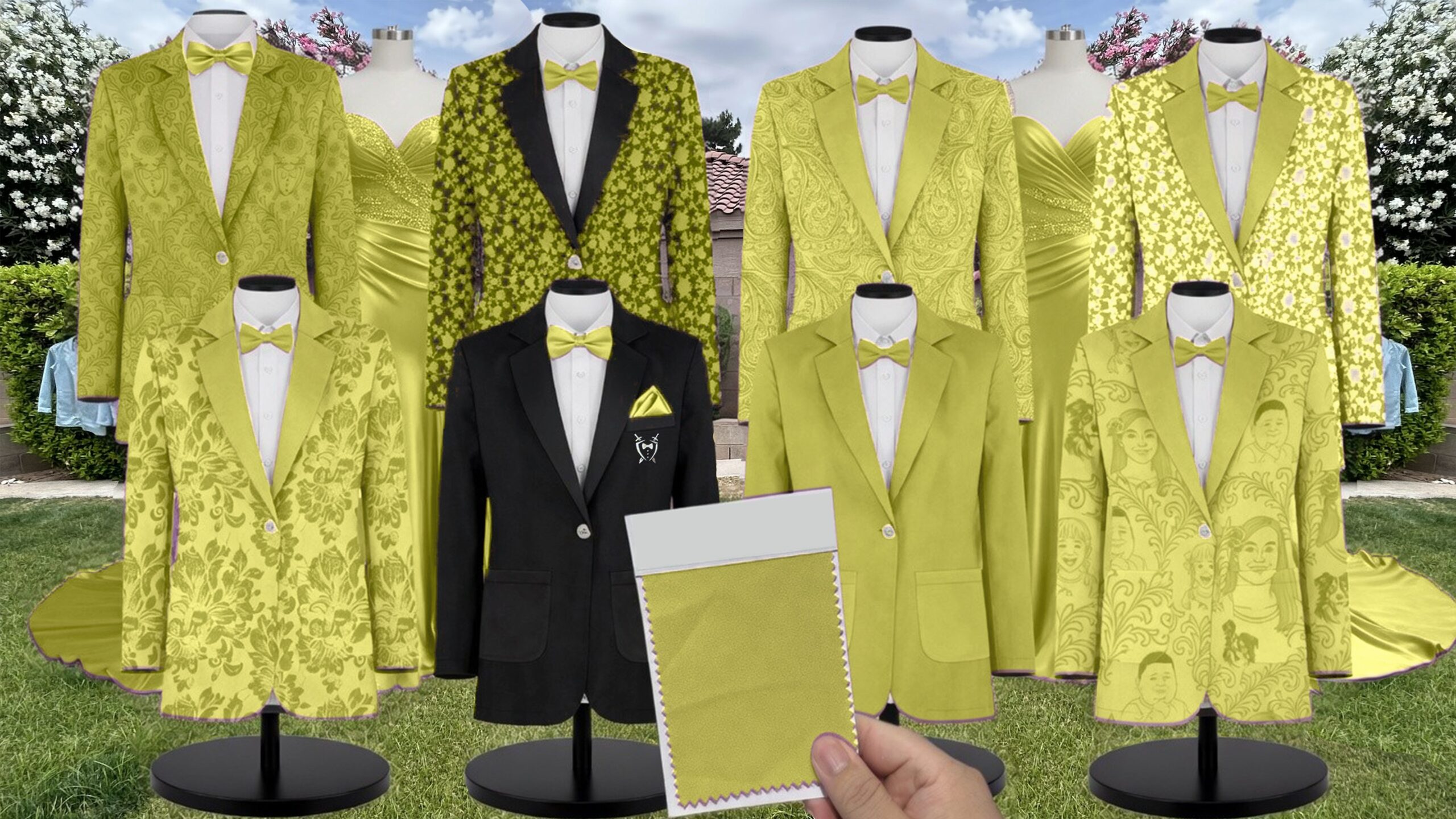 Azazie Chiffon Lemongrass Suit and Tuxedo – Exact Color Match for Azazie Dresses