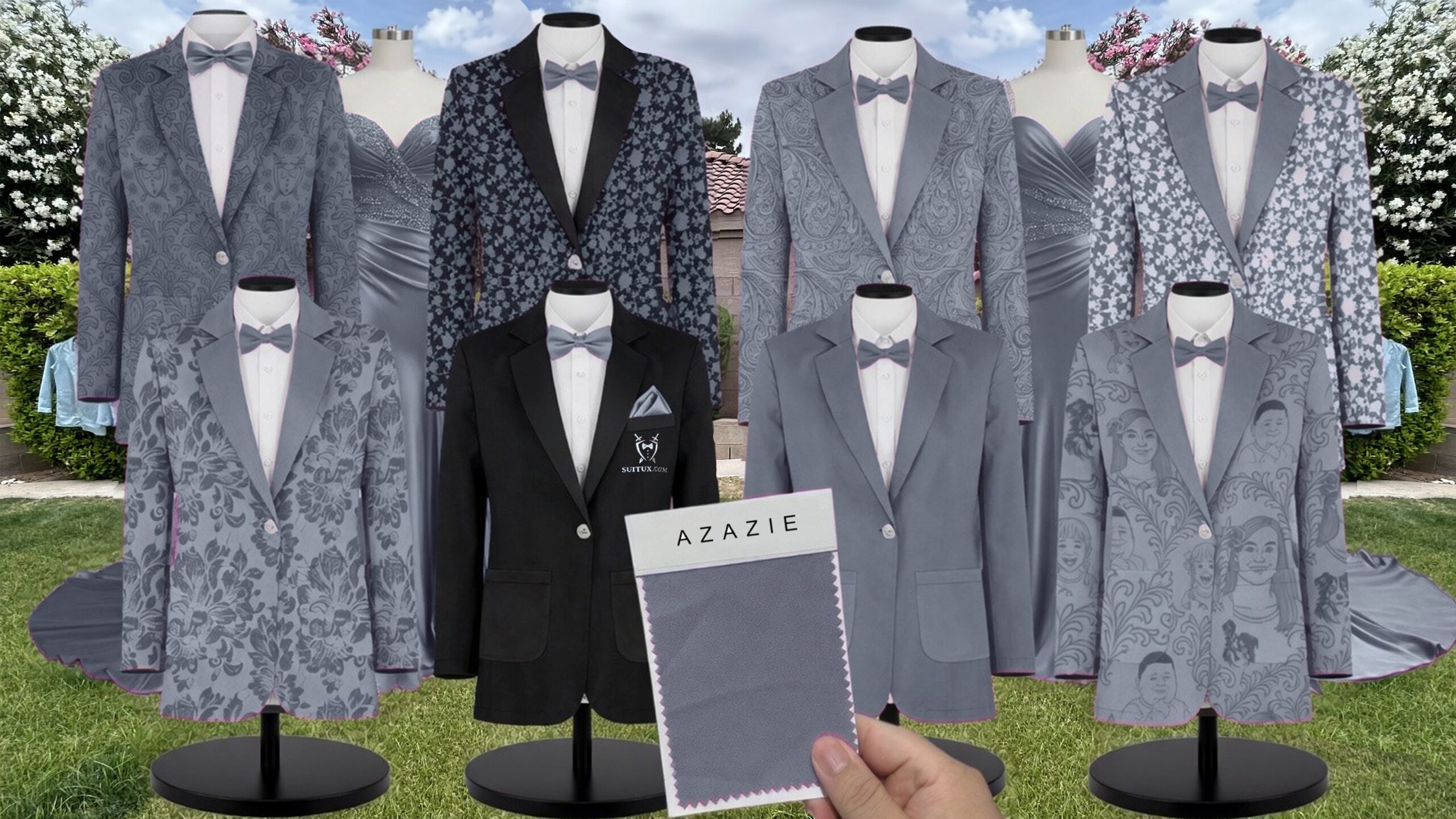 Azazie Luxe Knit Dusty Blue Suit and Tuxedo – Exact Color Match for Azazie Dresses