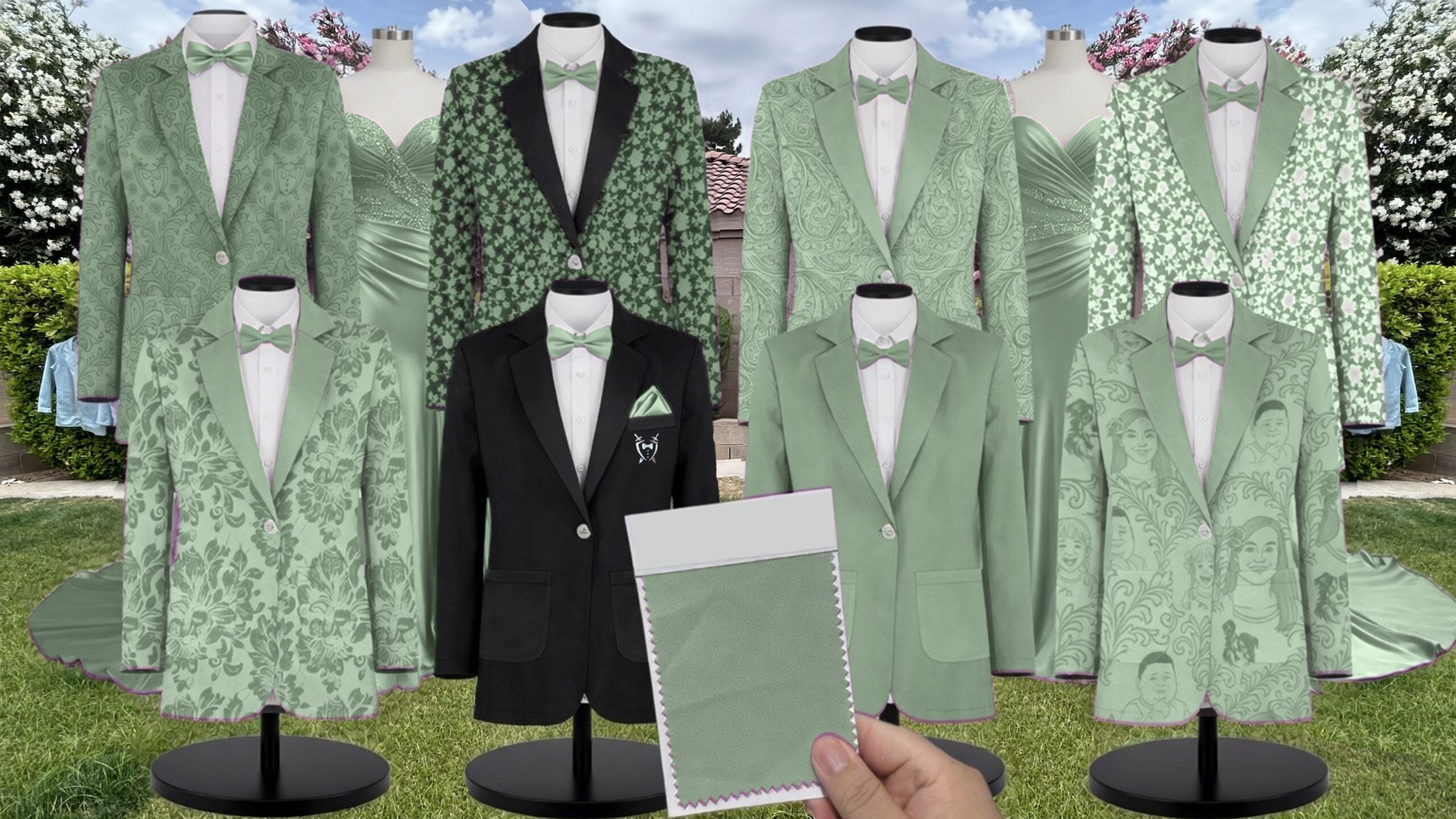 Azazie Refined Weave Suit Matcha Suit and Tuxedo – Exact Color Match for Azazie Dresses