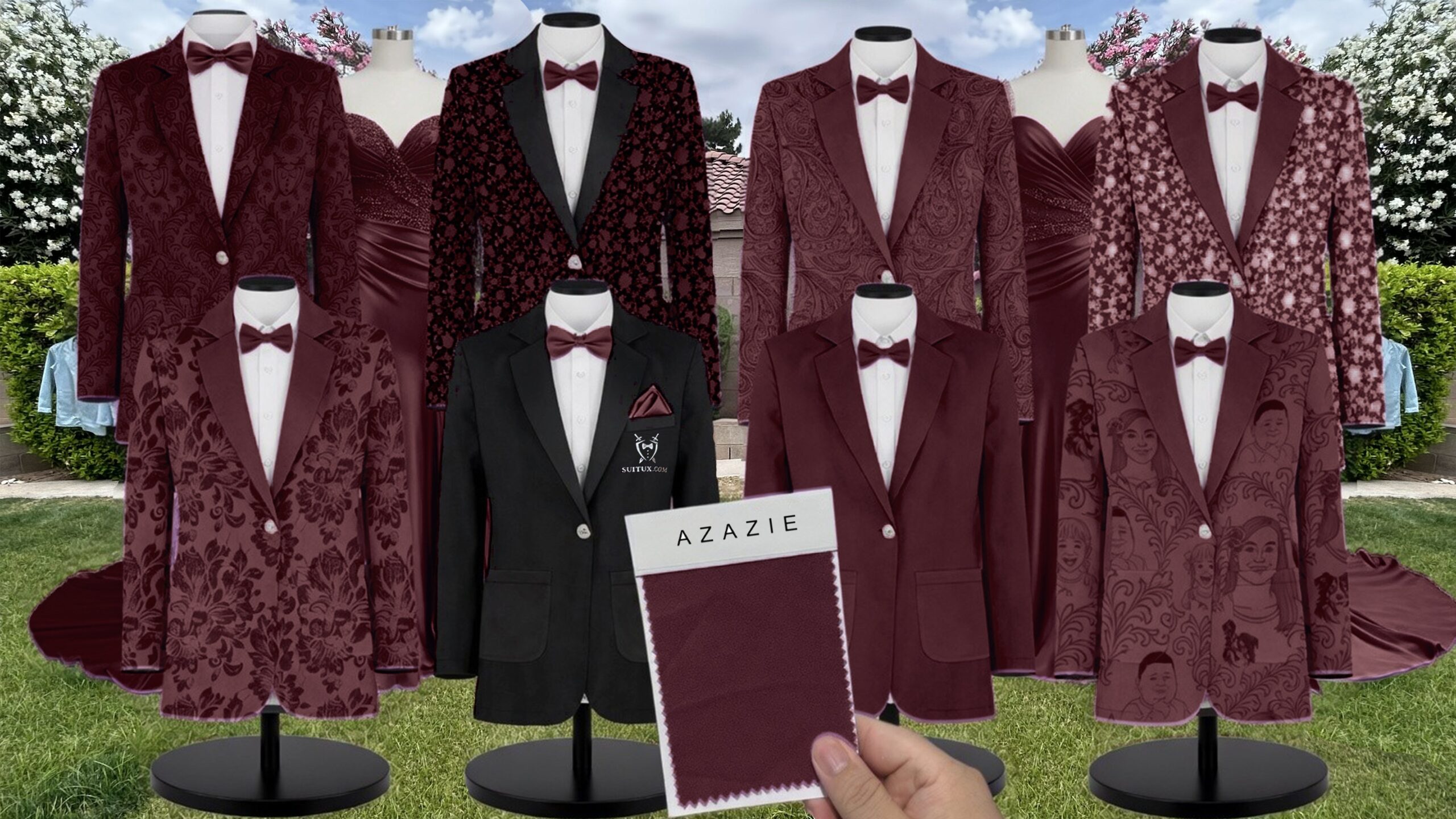 Azazie Mikado Cabernet Suit and Tuxedo – Exact Color Match for Azazie Dresses
