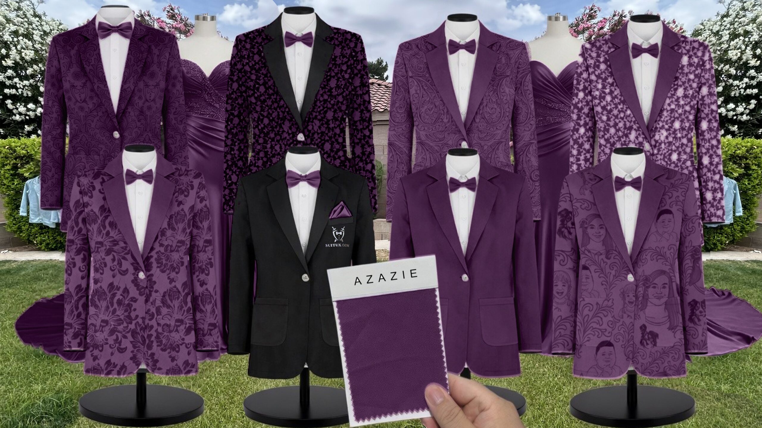Azazie Mikado Grape Suit and Tuxedo – Exact Color Match for Azazie Dresses