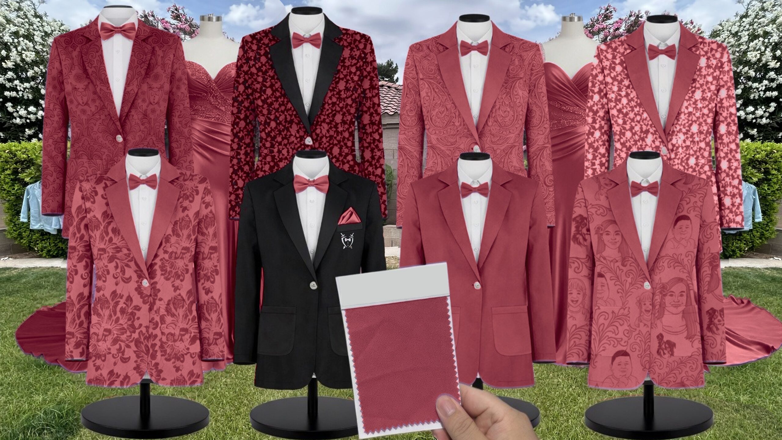 Azazie Chiffon Pomegranate Suit and Tuxedo – Exact Color Match for Azazie Dresses