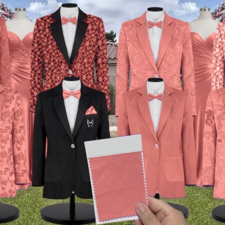 Azazie Chiffon Salmon Pink Suit and Tuxedo – Exact Color Match for Azazie Dresses