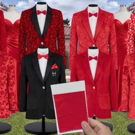 Azazie Stretch Crepe Scarlet Suit and Tuxedo – Exact Color Match for Azazie Dresses