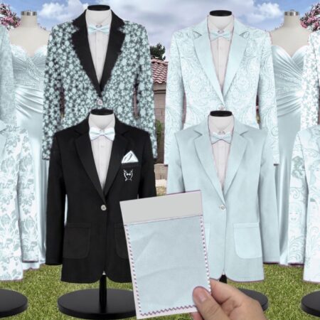 Azazie Chiffon Sea Glass Suit and Tuxedo – Exact Color Match for Azazie Dresses