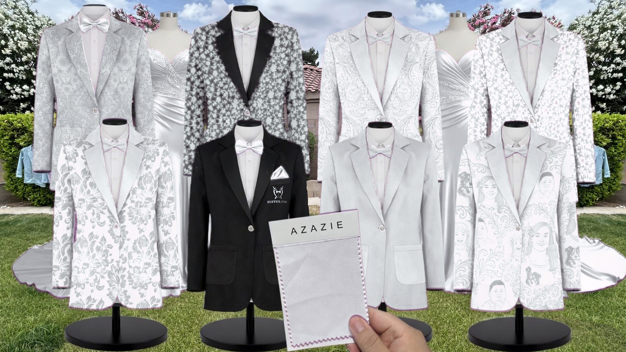 Sea Glass White Vines Suit and Tuxedo – Exact Color Match for Azazie Bridesmaid Dresses