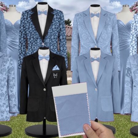 Azazie Stretch Satin Steel Blue Suit and Tuxedo – Exact Color Match for Azazie Dresses