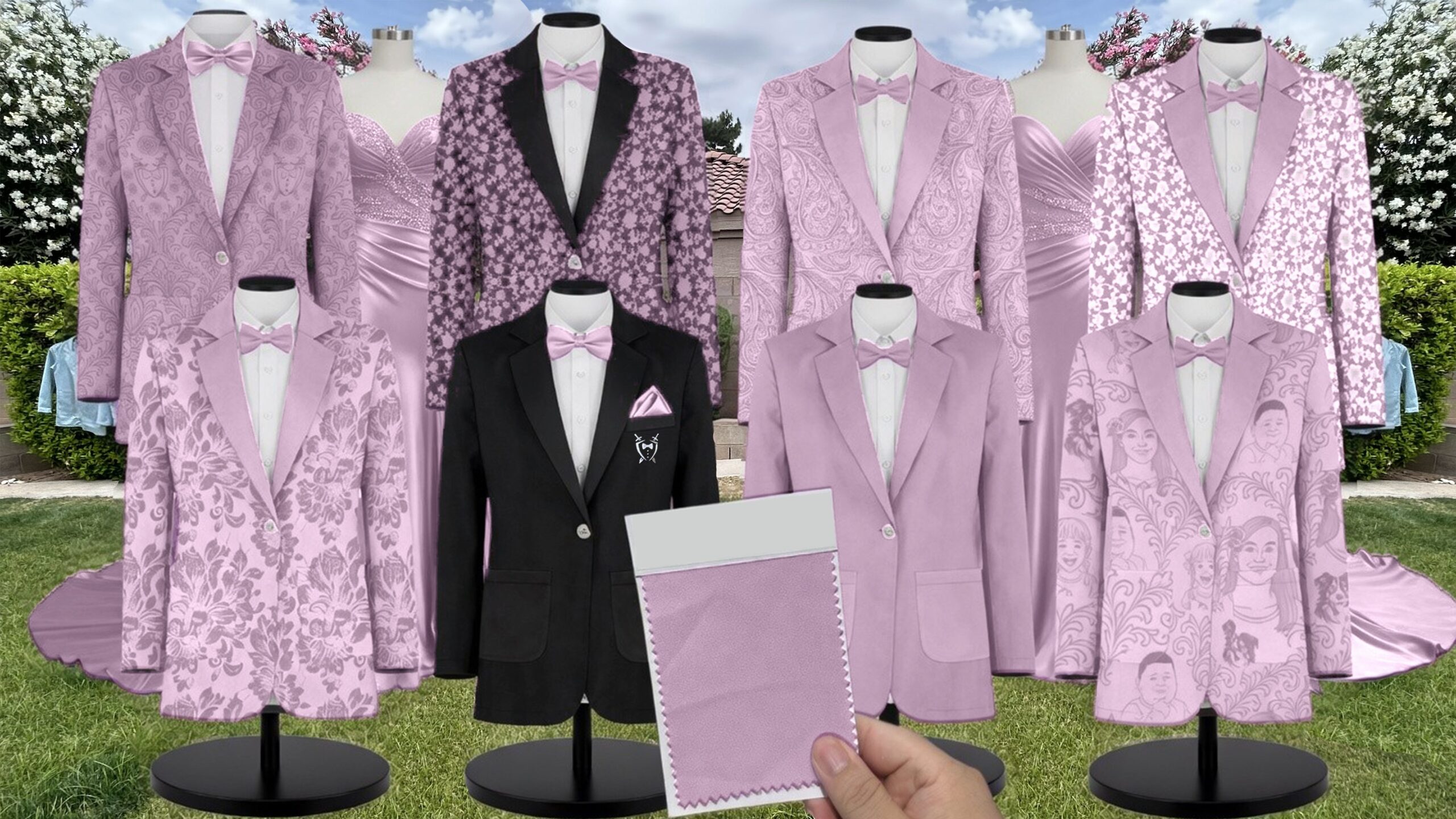 Azazie Floral Burnout Wisteria Suit and Tuxedo – Exact Color Match for Azazie Dresses