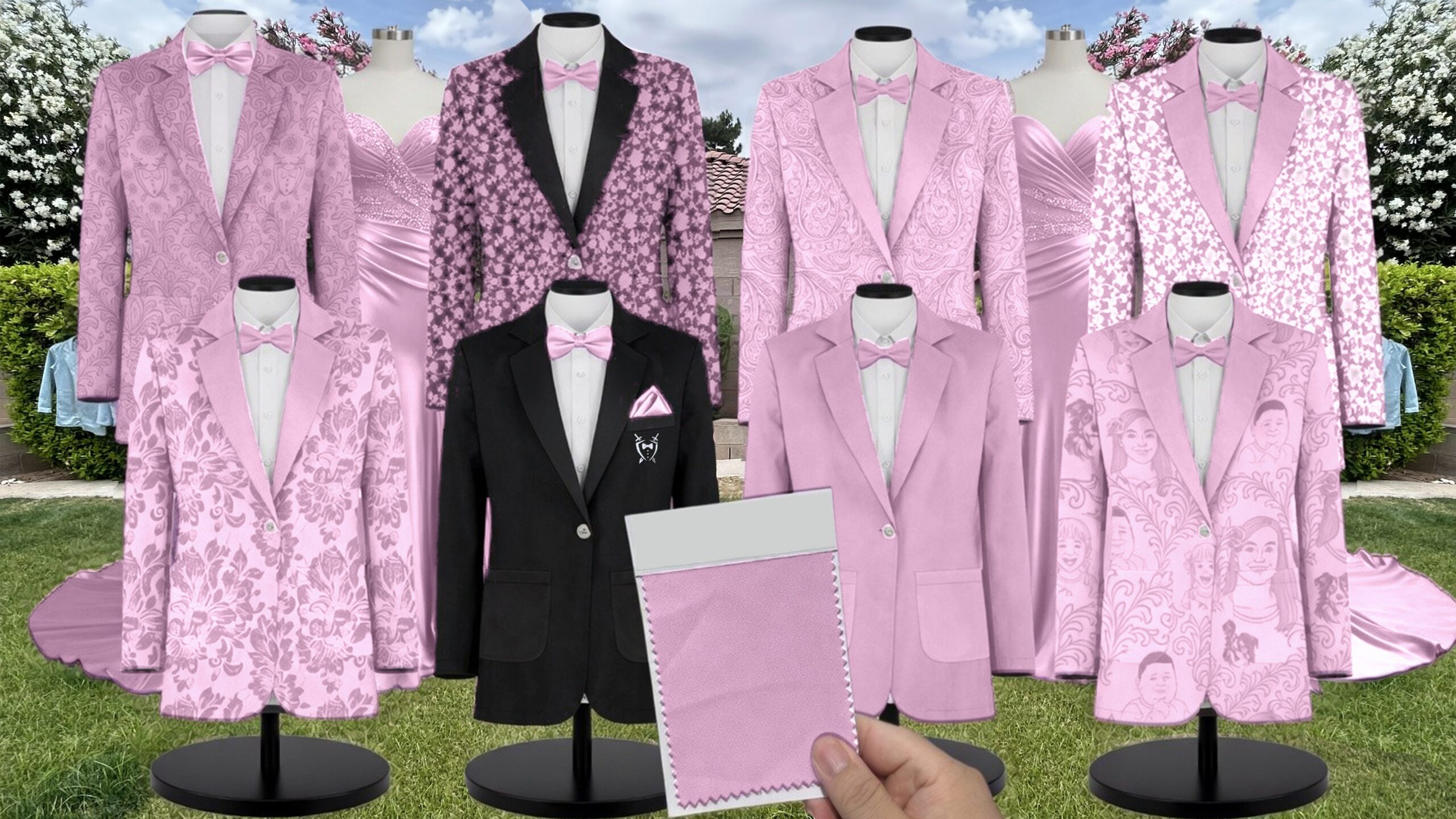 Azazie Chiffon Candy Pink Suit and Tuxedo – Exact Color Match for Azazie Dresses