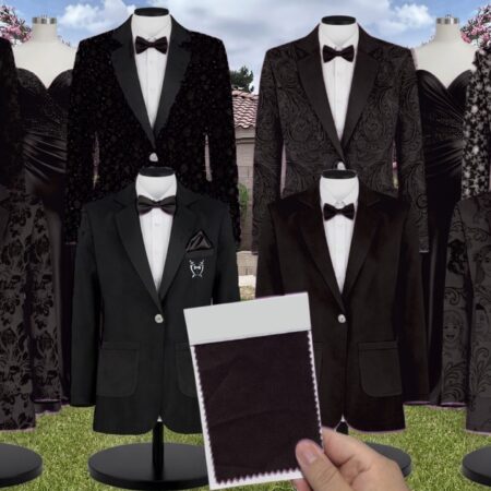 Black Paisley Suit and Tuxedo – Exact Color Match for Baltic Born Black Bridesmaid Dresses