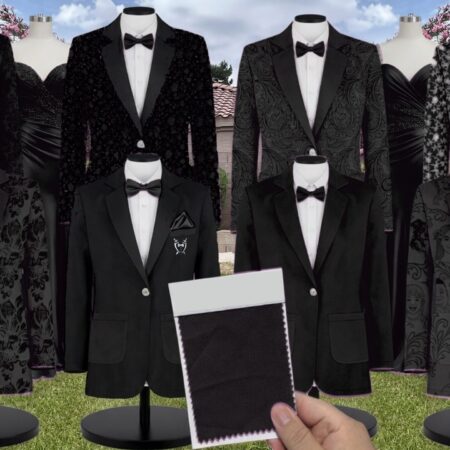 Black Kearny Chiffon Suit and Tuxedo – Exact Color Match for Baltic Born Bridesmaid Dresses