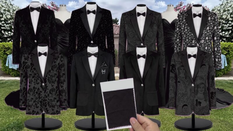 Black Kearny Chiffon Suit and Tuxedo – Exact Color Match for Baltic Born Bridesmaid Dresses